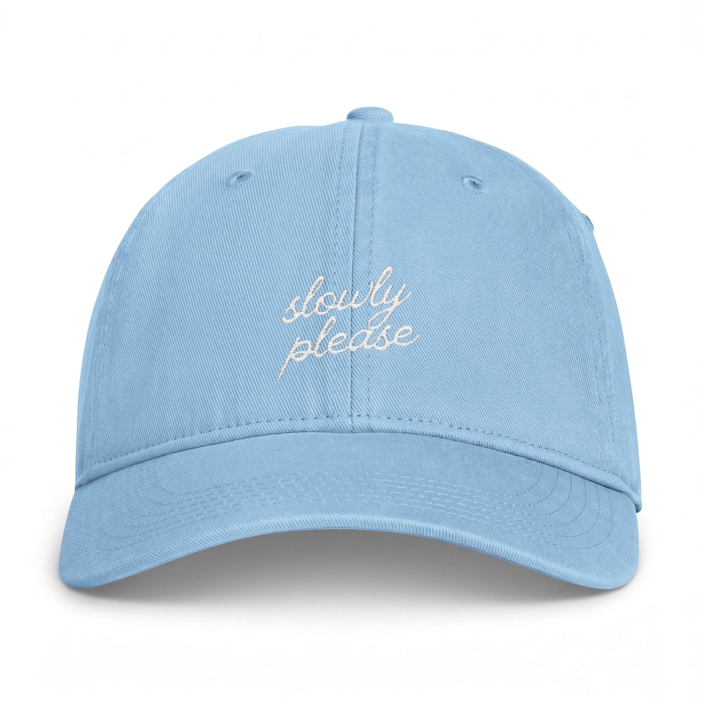 Washed Cotton Cap — Embroidered "slowly please" Coastal Dad Hat