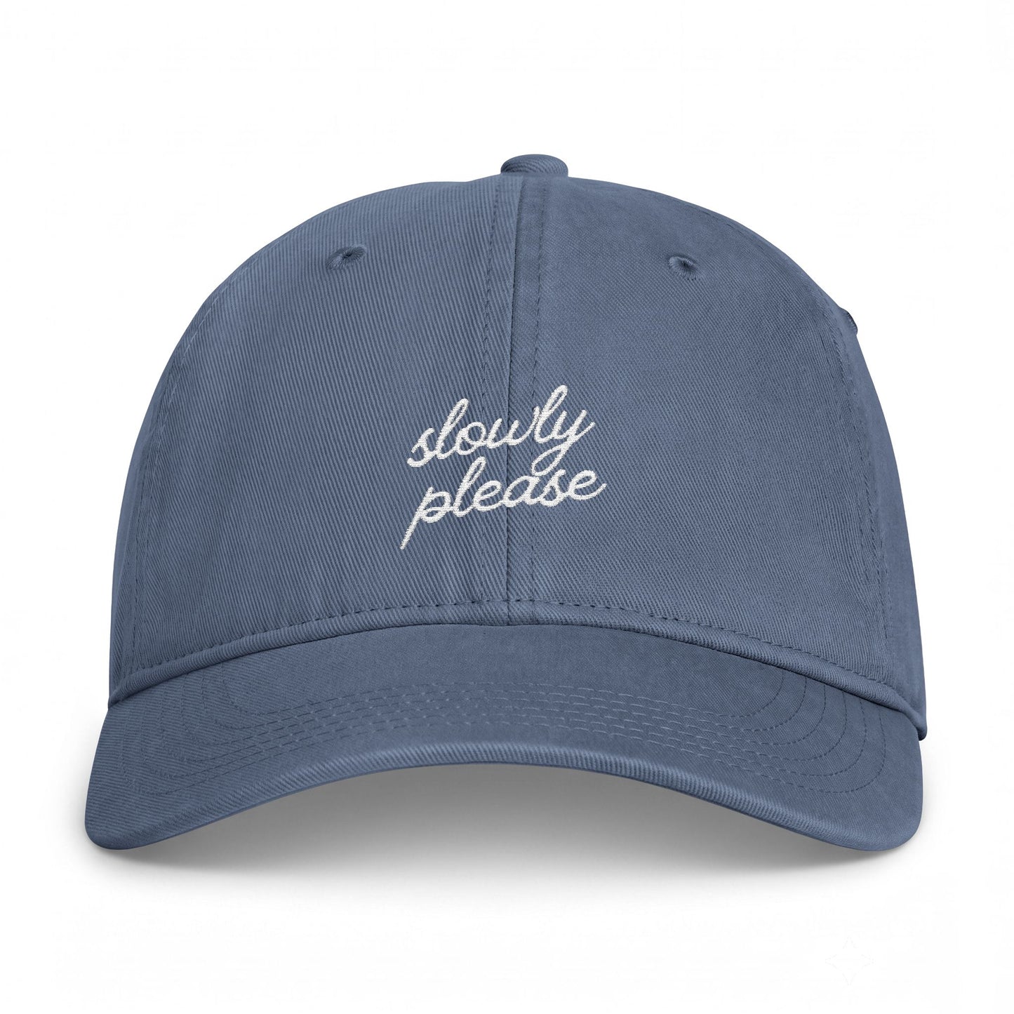 Washed Cotton Cap — Embroidered "slowly please" Coastal Dad Hat