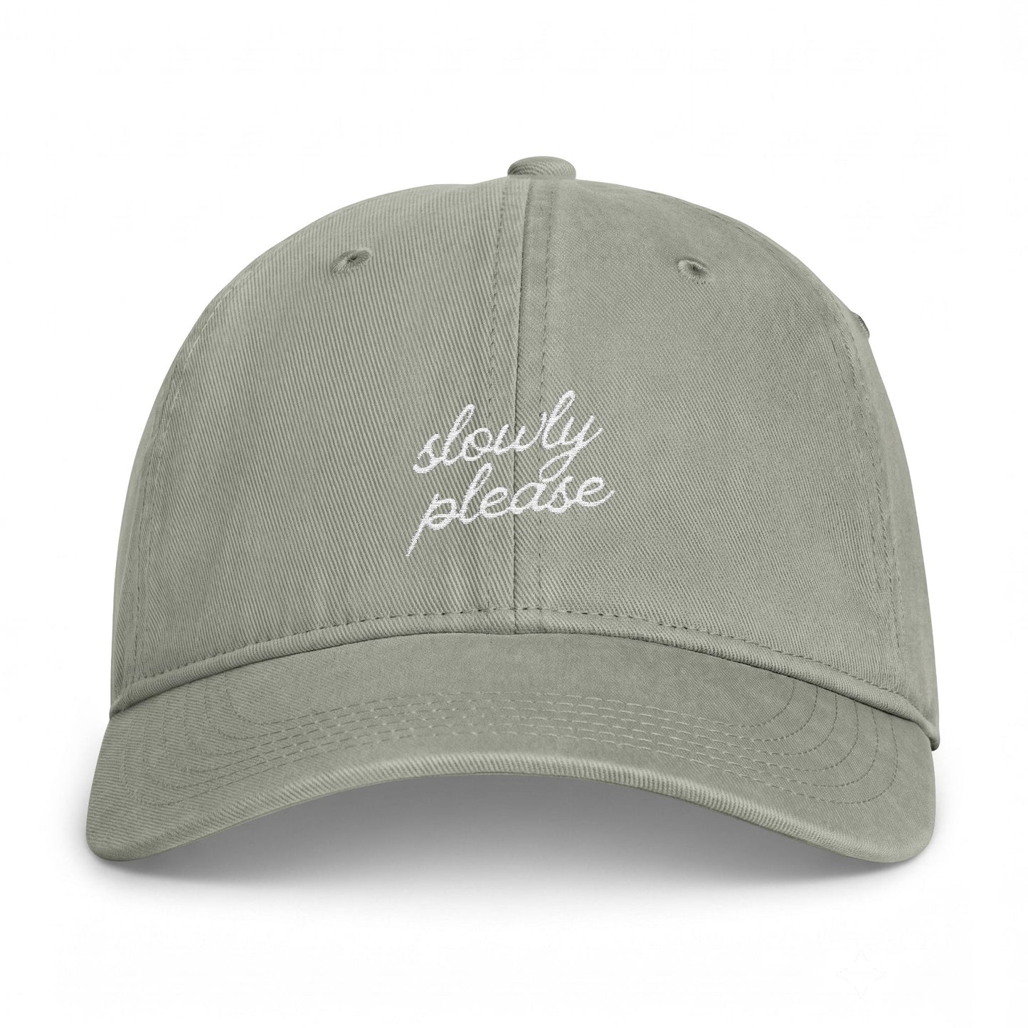 Washed Cotton Cap — Embroidered "slowly please" Coastal Dad Hat